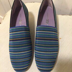 SAS Shoes Becky Jute-Wrapped Wedge Slip On Stripe Blue 7 N Italy NARROW NEW/NO B